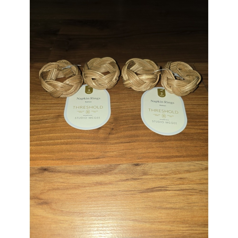 Threshold Studio McGee Rattan Napkin Rings Set of 4 Brown Woven S24